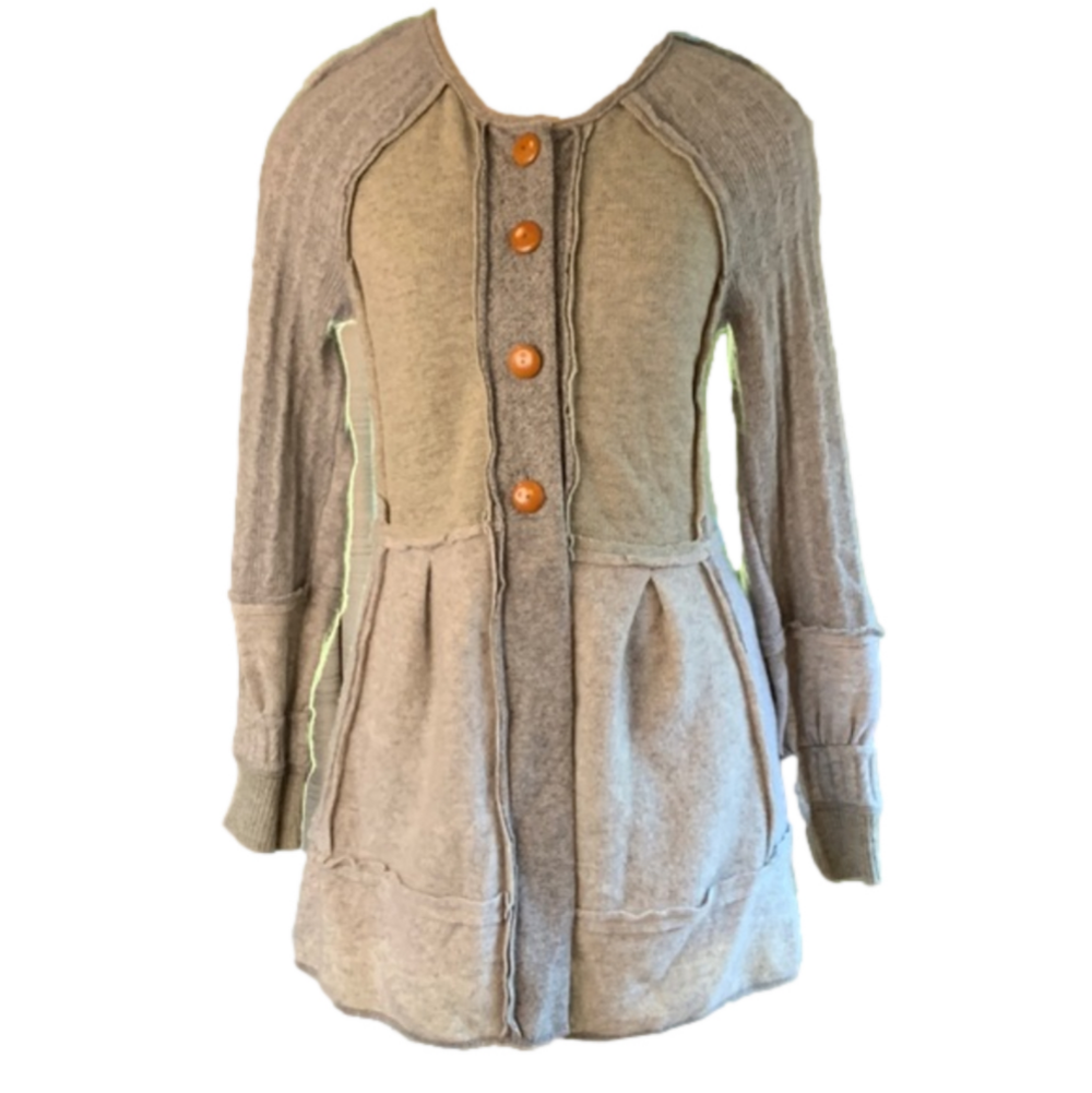 BURNING Torch 100% cashmere cardigan grey button up tunic sweater sz M